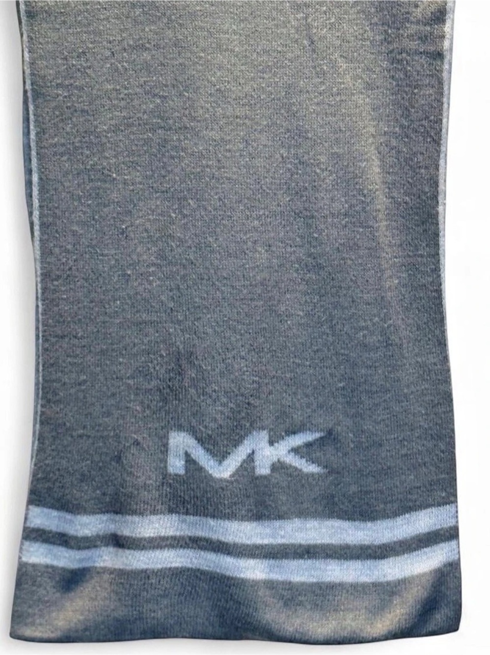Michael Kors Grey Knit Logo Varsity Stripe Winter Scarf 11x70